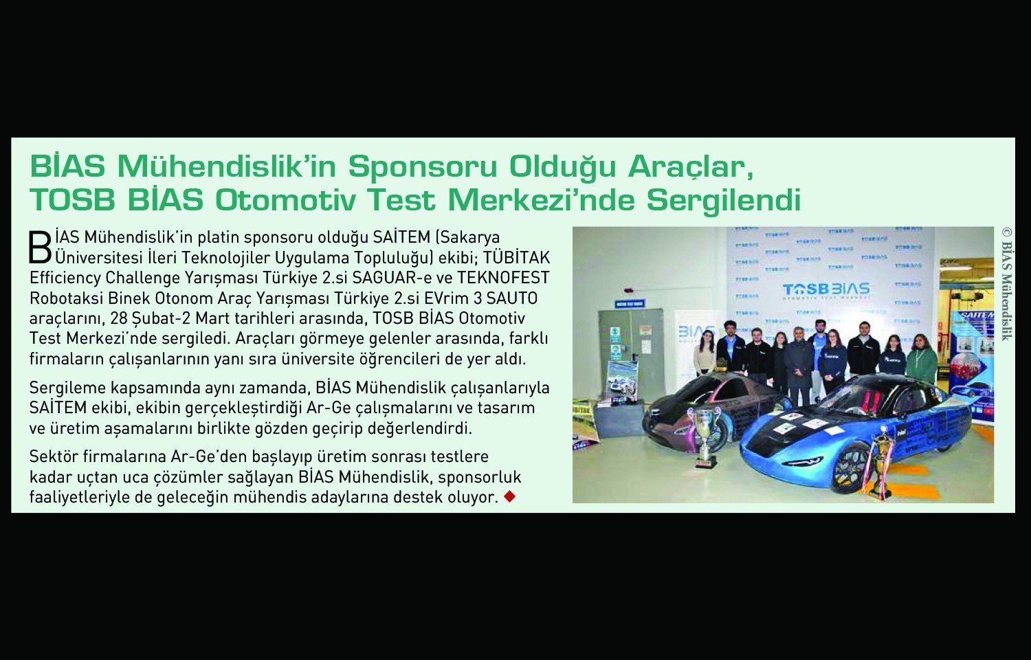 The News of the Vehicles Sponsored by BİAS Engineering was featured in MSI Magazine!